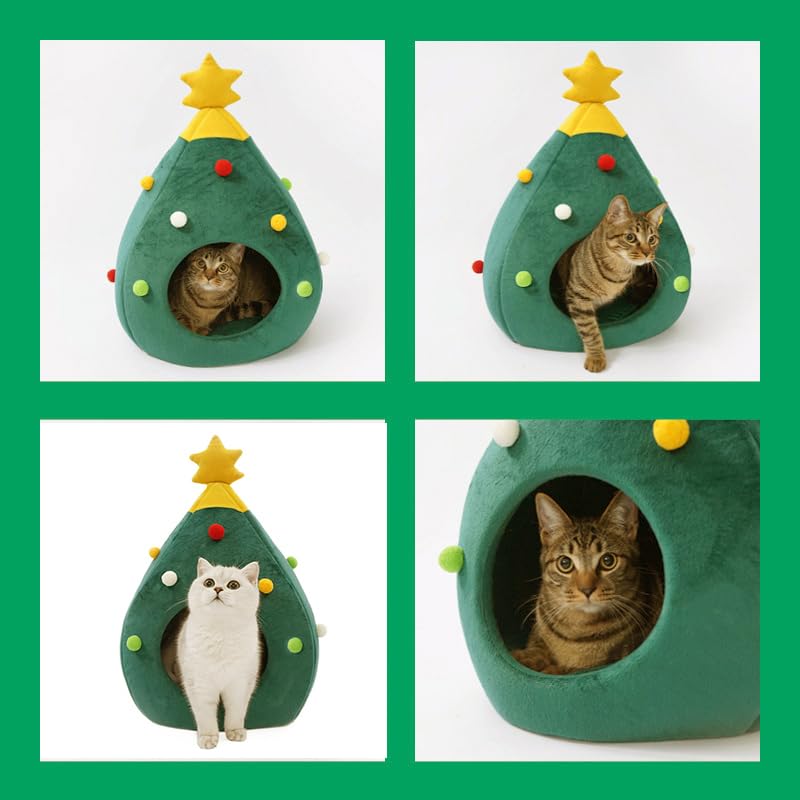 Ushang Pet Christmas Tree Cat Bed bottom waterproof resists spills and protects floors.