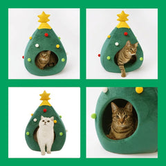 Ushang Pet Christmas Tree Cat Bed bottom waterproof resists spills and protects floors.