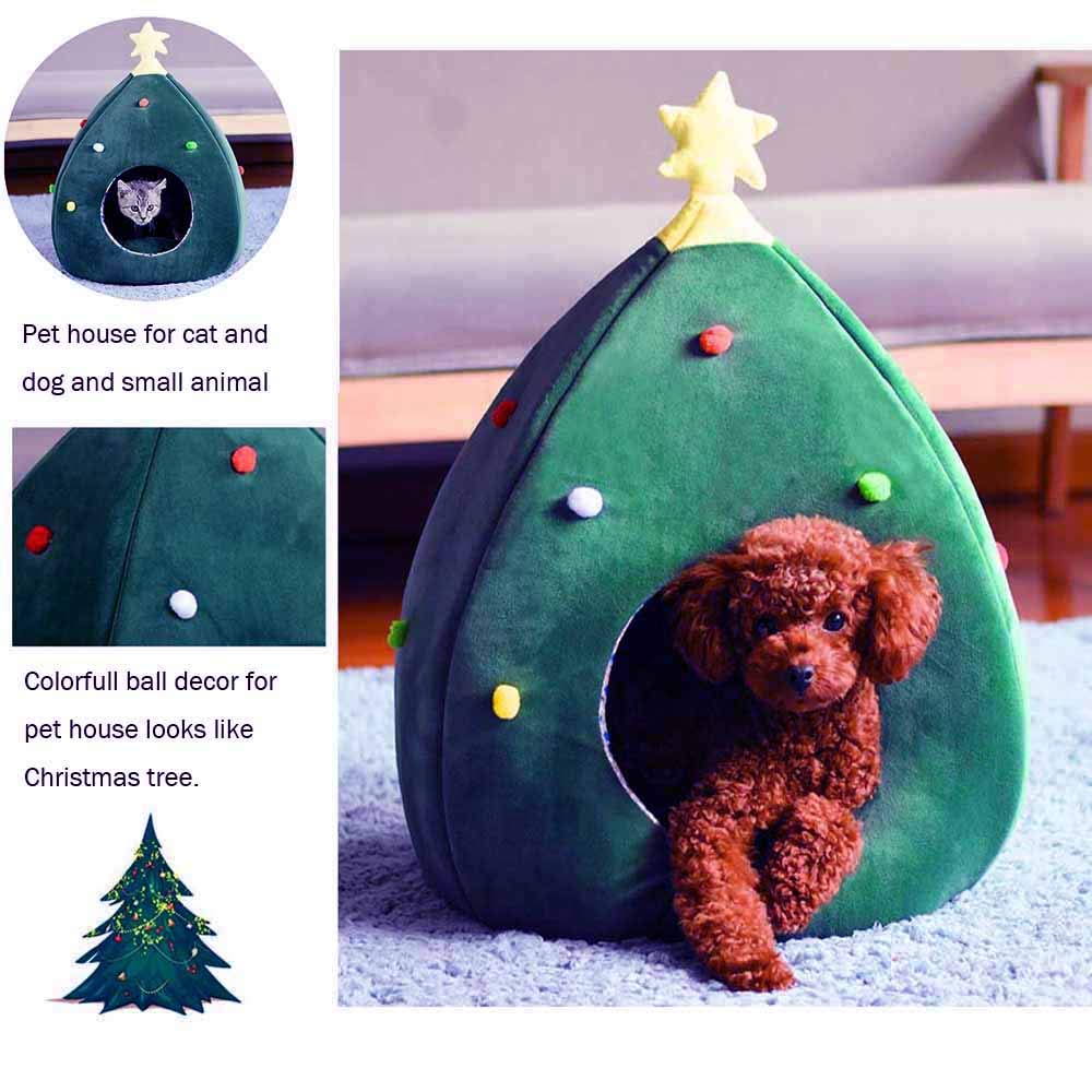 Ushang Pet Christmas Tree Cat Bed easy-clean fabric supports quick wipe-downs.