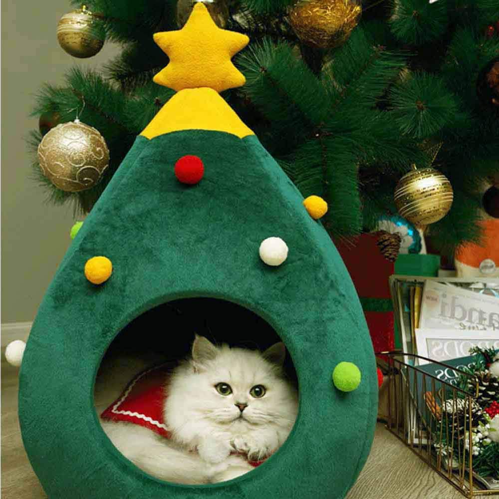 Ushang Pet Christmas Tree Cat Bed foldable design for easy storage and travel.