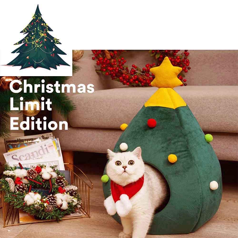 Ushang Pet Christmas Tree Cat Bed size 16x16x20 inches fits small cats and small pets.