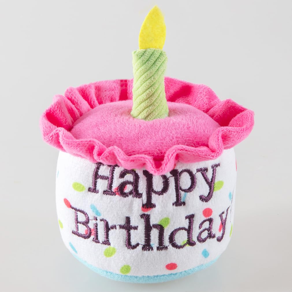 Ushang Pet birthday cake toy closeup shows embroidered Happy Birthday detail