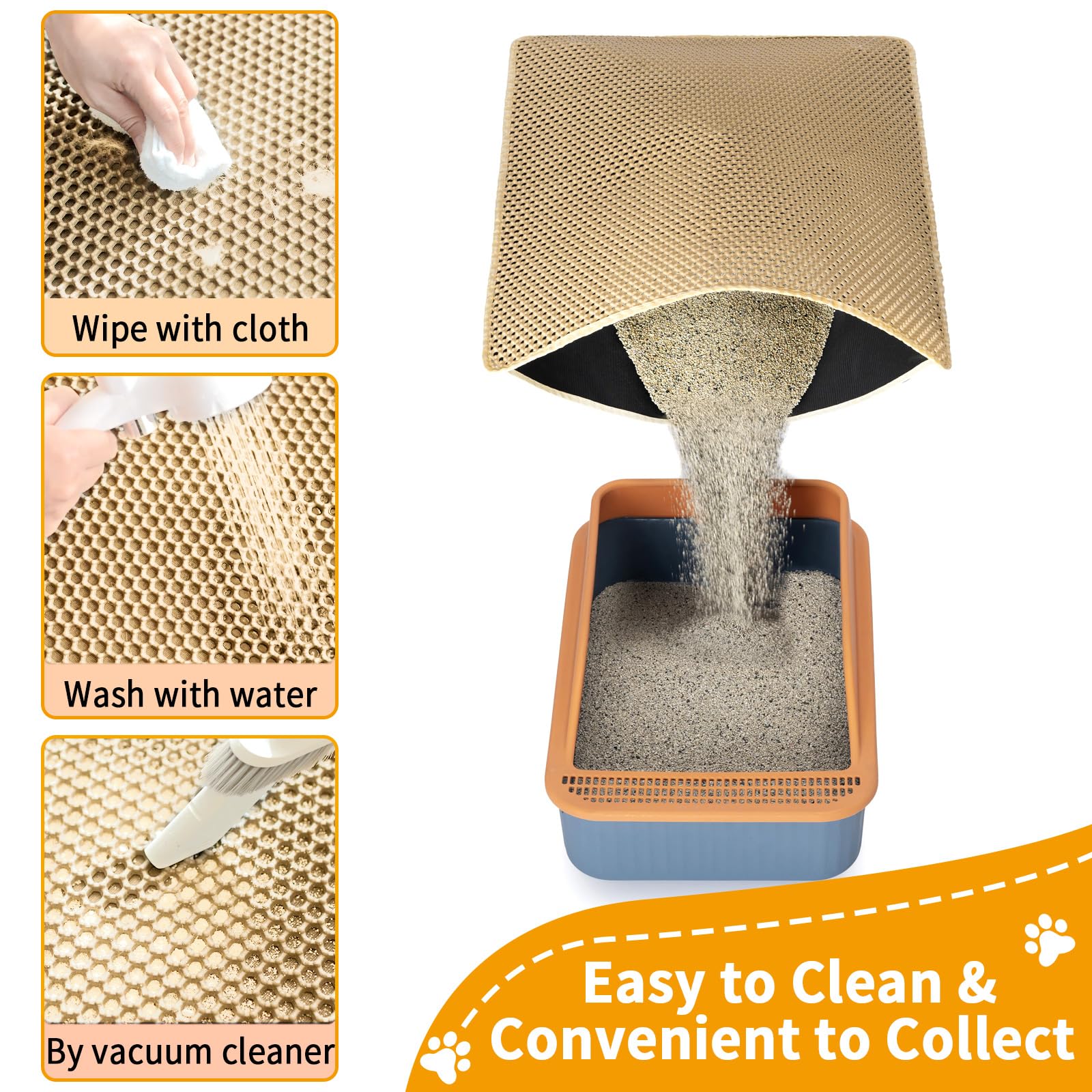 USHARP cat litter box mat 47x36 2-layer design highlights anti-slip base.