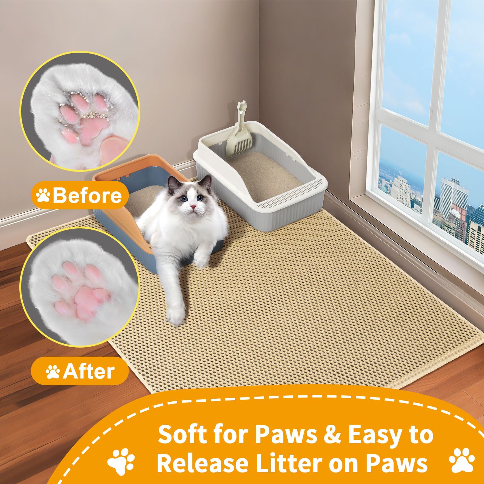 USHARP cat litter box mat waterproof bottom protects floors from urine.