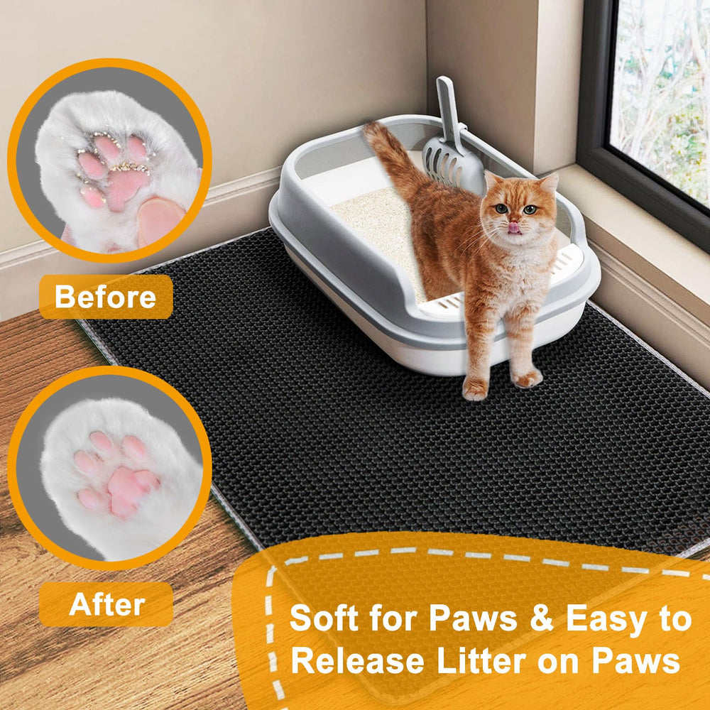 USHARP large cat litter mat dual-purpose design serves as litter catcher and resting area.