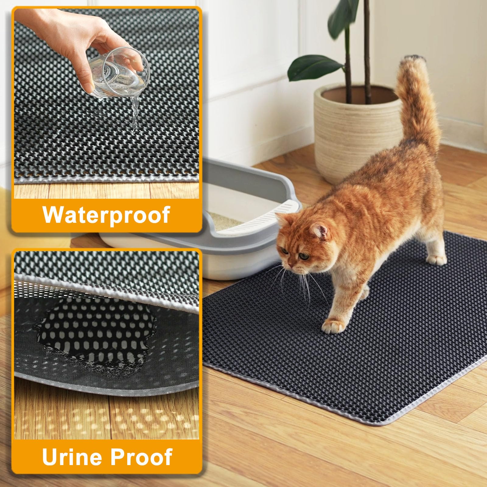 USHARP large cat litter mat non-slip base performs well on tile or wood.