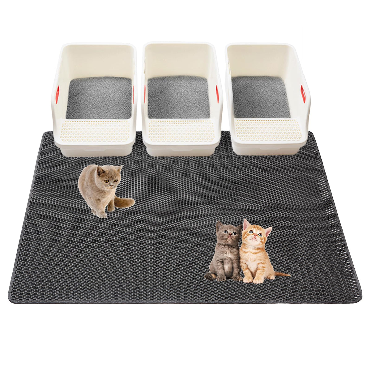 USHARP cat litter mats extra-large unfolded showing honeycomb grid trapping litter for clean floors