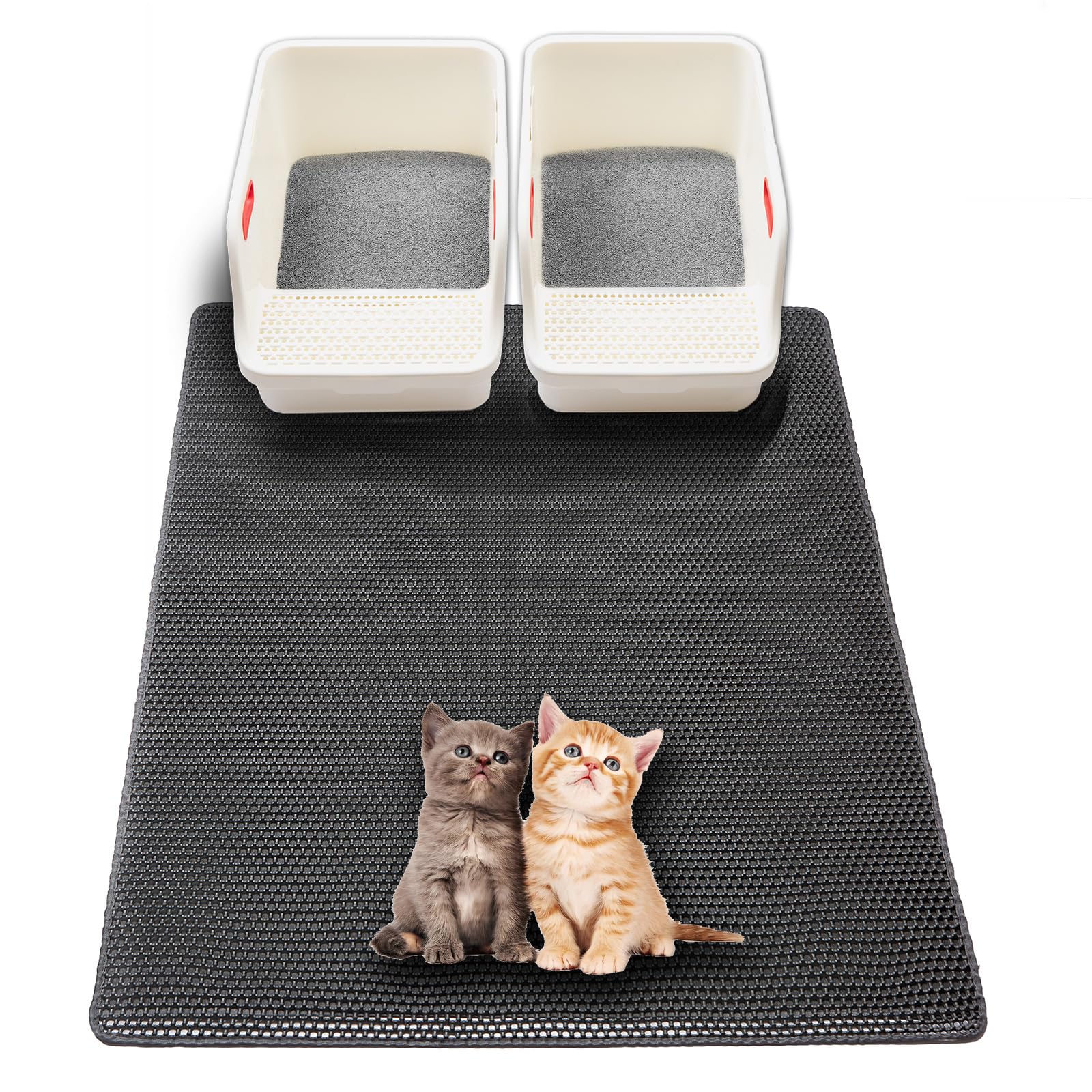 USHARP extra-large litter mat top view highlights wide coverage for multi-cat homes