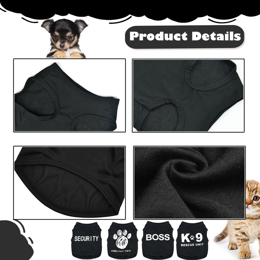 Uswalnna patterned dog shirts showcasing k9 and security motifs.
