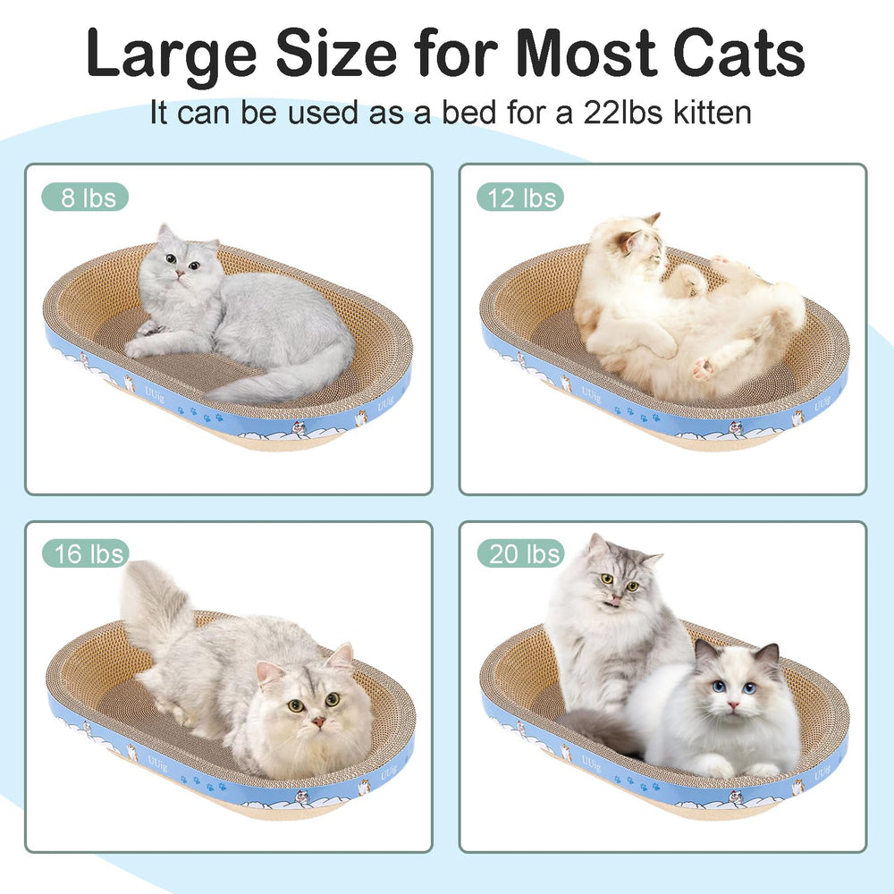 UUig cat scratcher with catnip in living room simplifies enrichment.
