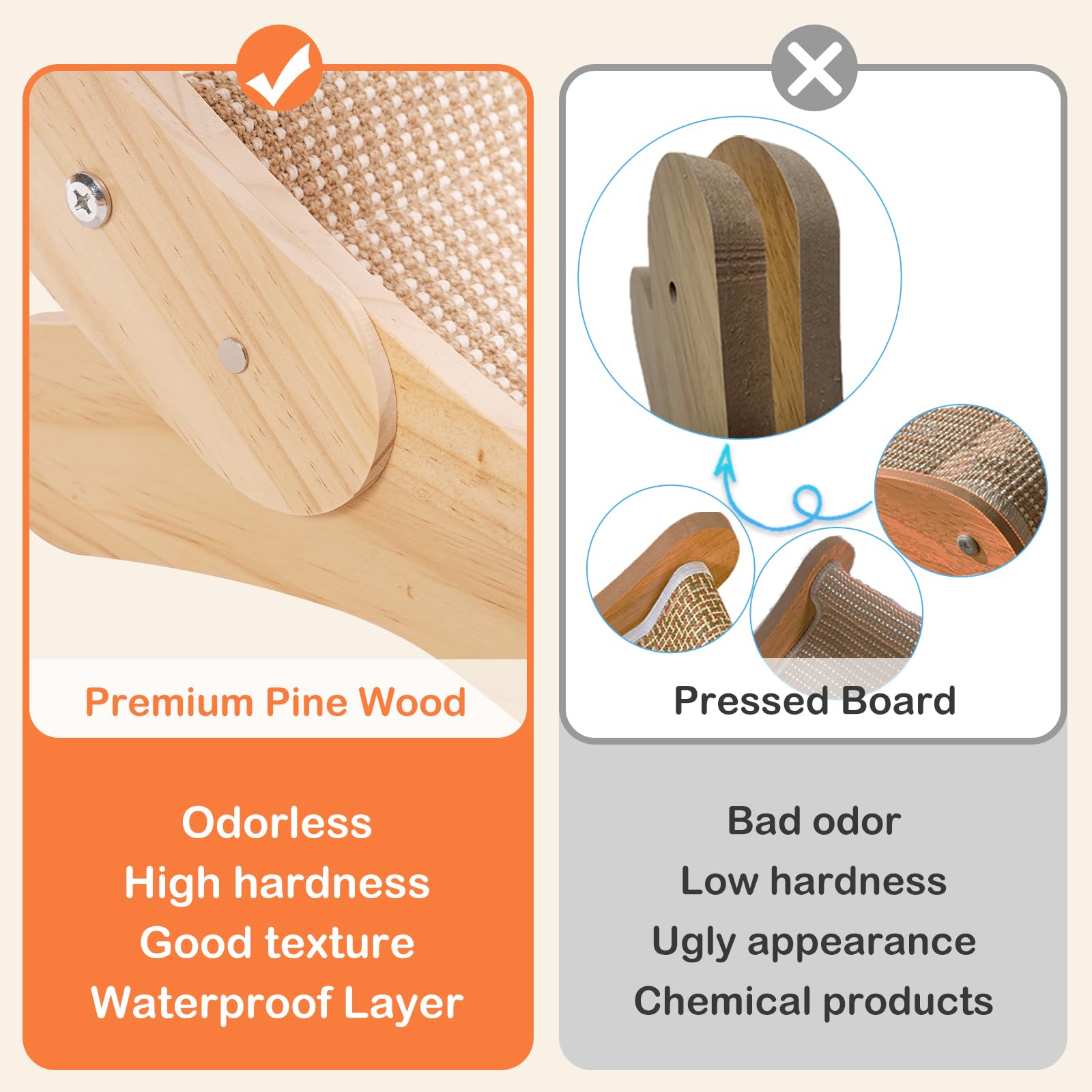 UUig cat scratcher bed features durable wood frame for stable lounging