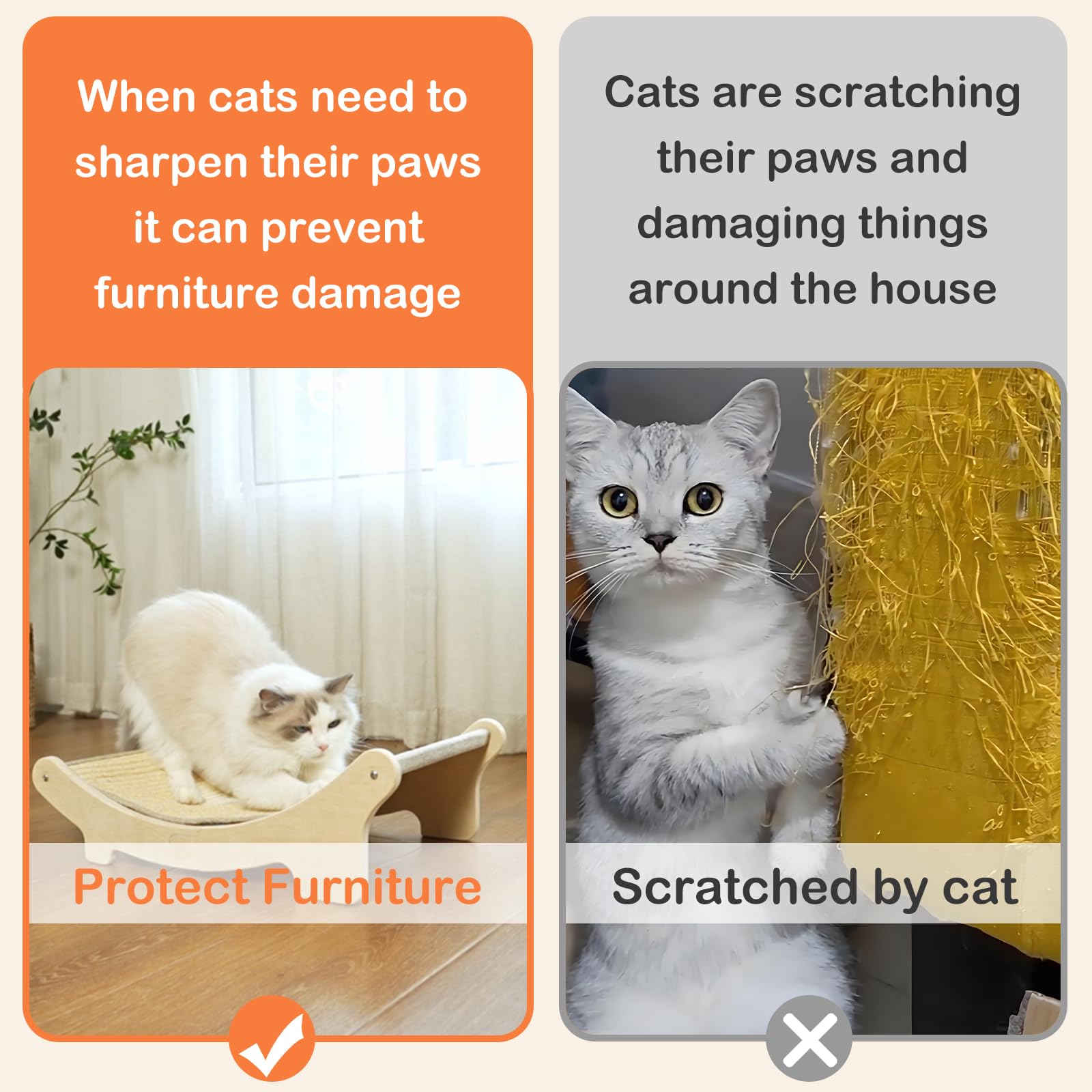 UUig-cat-sisal-scratch-bed-wood-support durable frame supports happy scratching