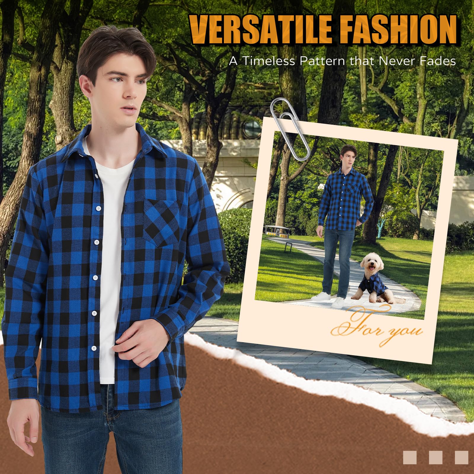 UUREED dog plaid shirt styling with owner look for photo-ready outfits.