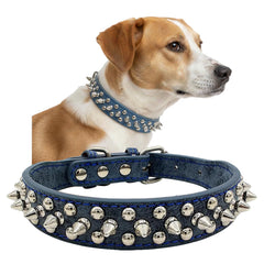 UVONOKAY spiked collar blue front view with anti-bite design for outdoor walks
