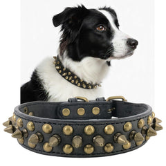UVONOKAY spiked dog collar black side view, durable PU leather for daily outdoor wear.