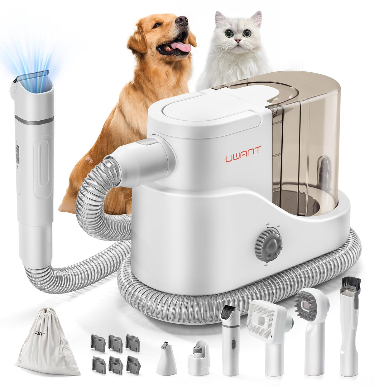 uwant dog grooming vacuum shows powerful suction capturing loose fur