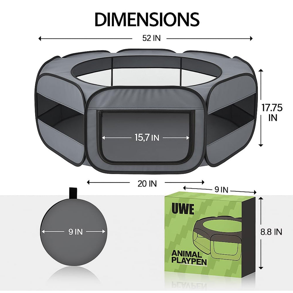 UWE XL playpen entry side panel shows easy access for pets and owners