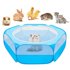 UWE Small Animal Playpen blue top view showing compact indoor enclosure