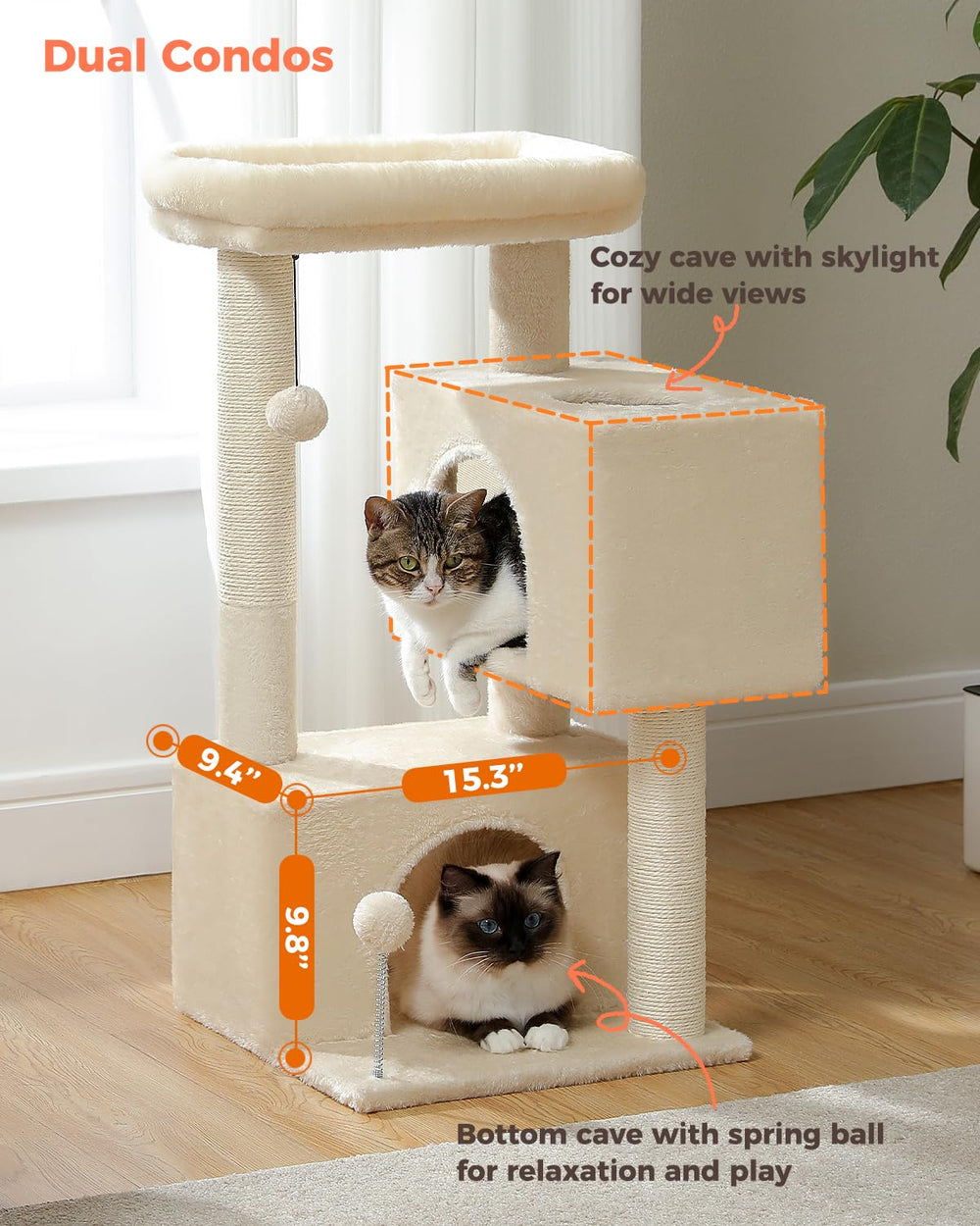 UYMI 32 cat tree dangling pompons for interactive play
