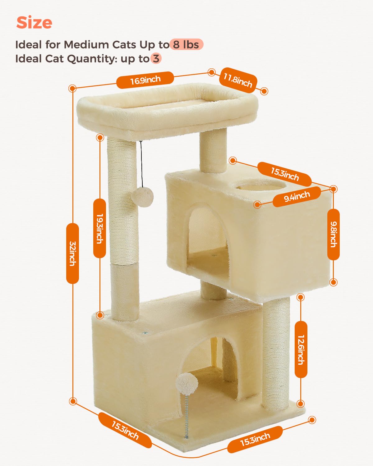 UYMI 32 cat tree multi-level design creates personal zones for cats