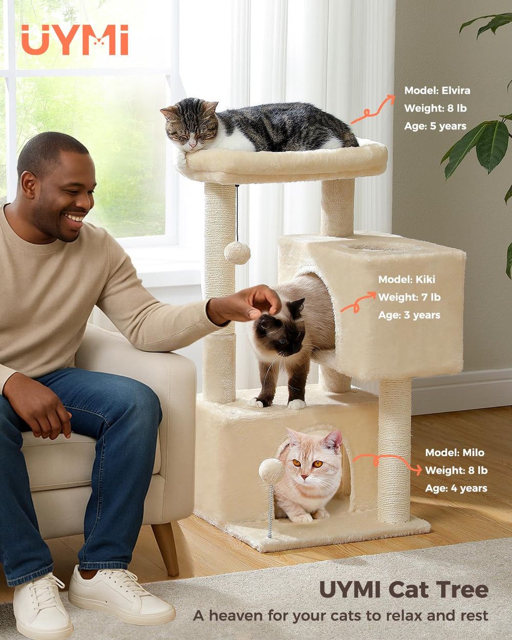 UYMI 32 cat tree rectangular condos provide comfortable resting spaces