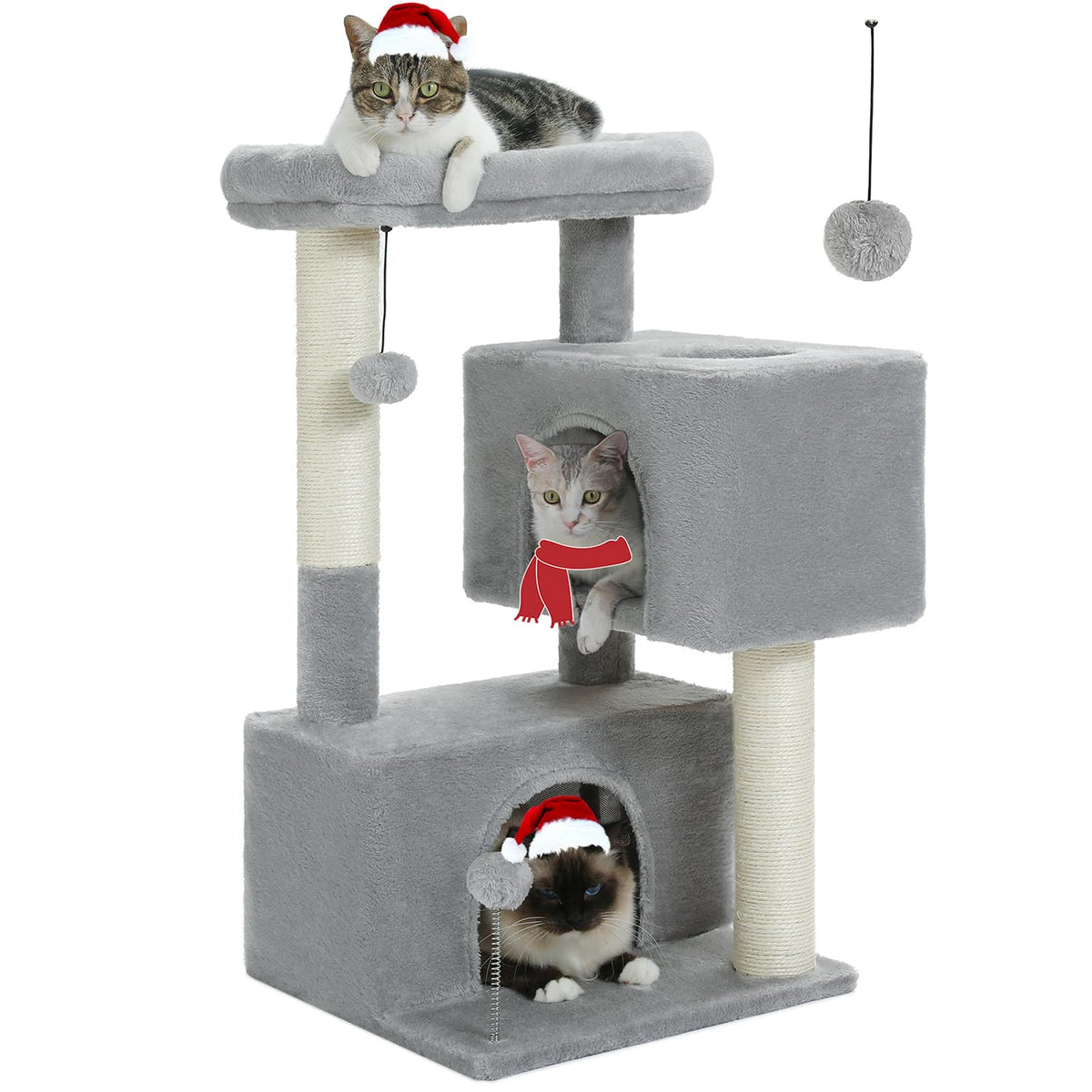 UYMI cat tree tower side view highlights spacious condos for comfy lounging