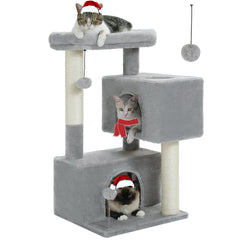 UYMI cat tree tower side view highlights spacious condos for comfy lounging