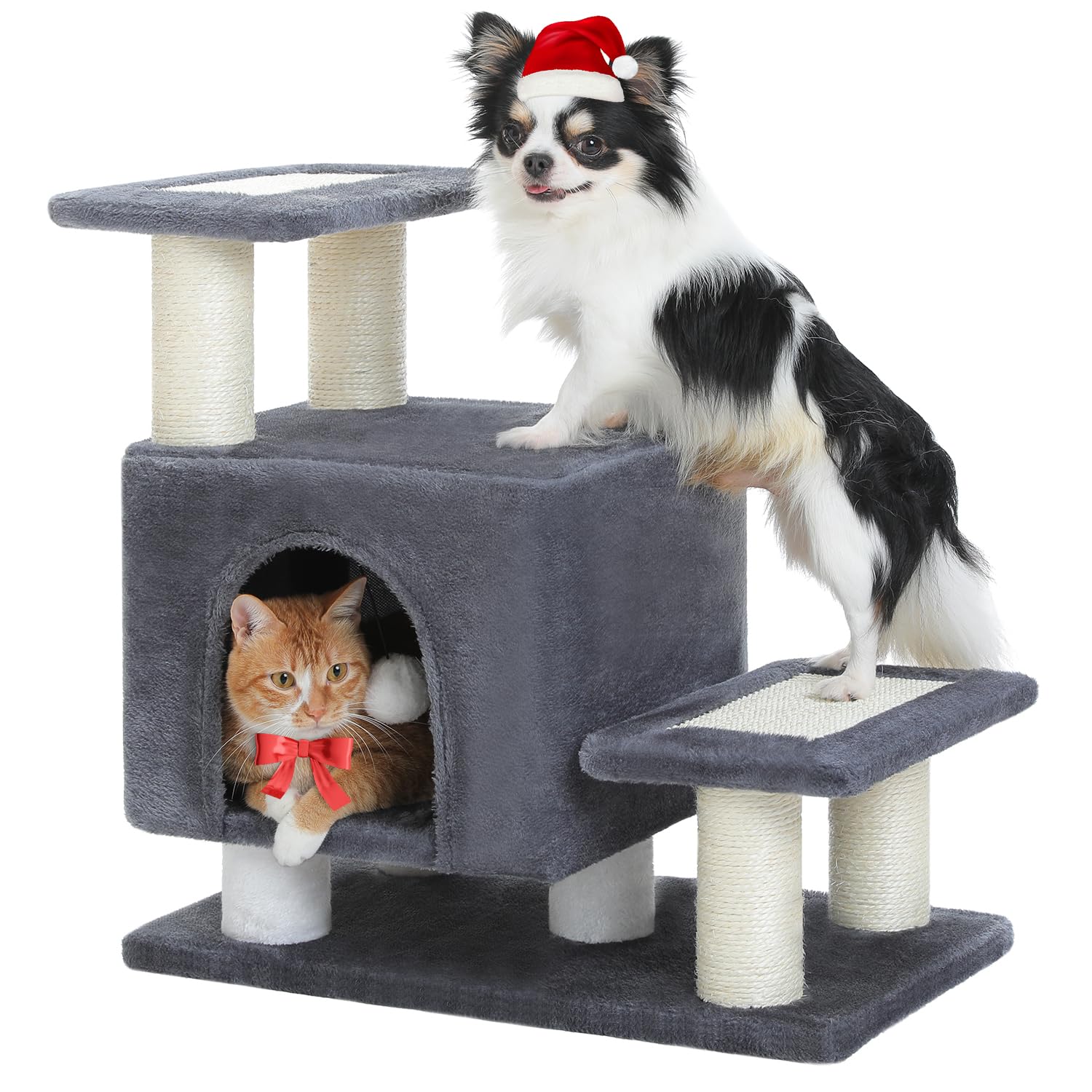 UYMI 3-in-1 stairs with condo and scratching post for cozy resting and scratching relief.