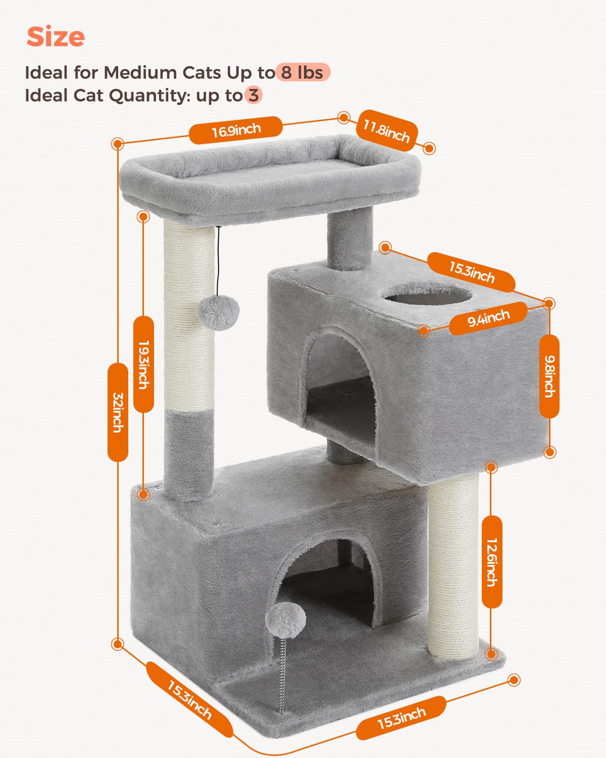 UYMI cat tree dangling pom-poms spark active play and enrichment