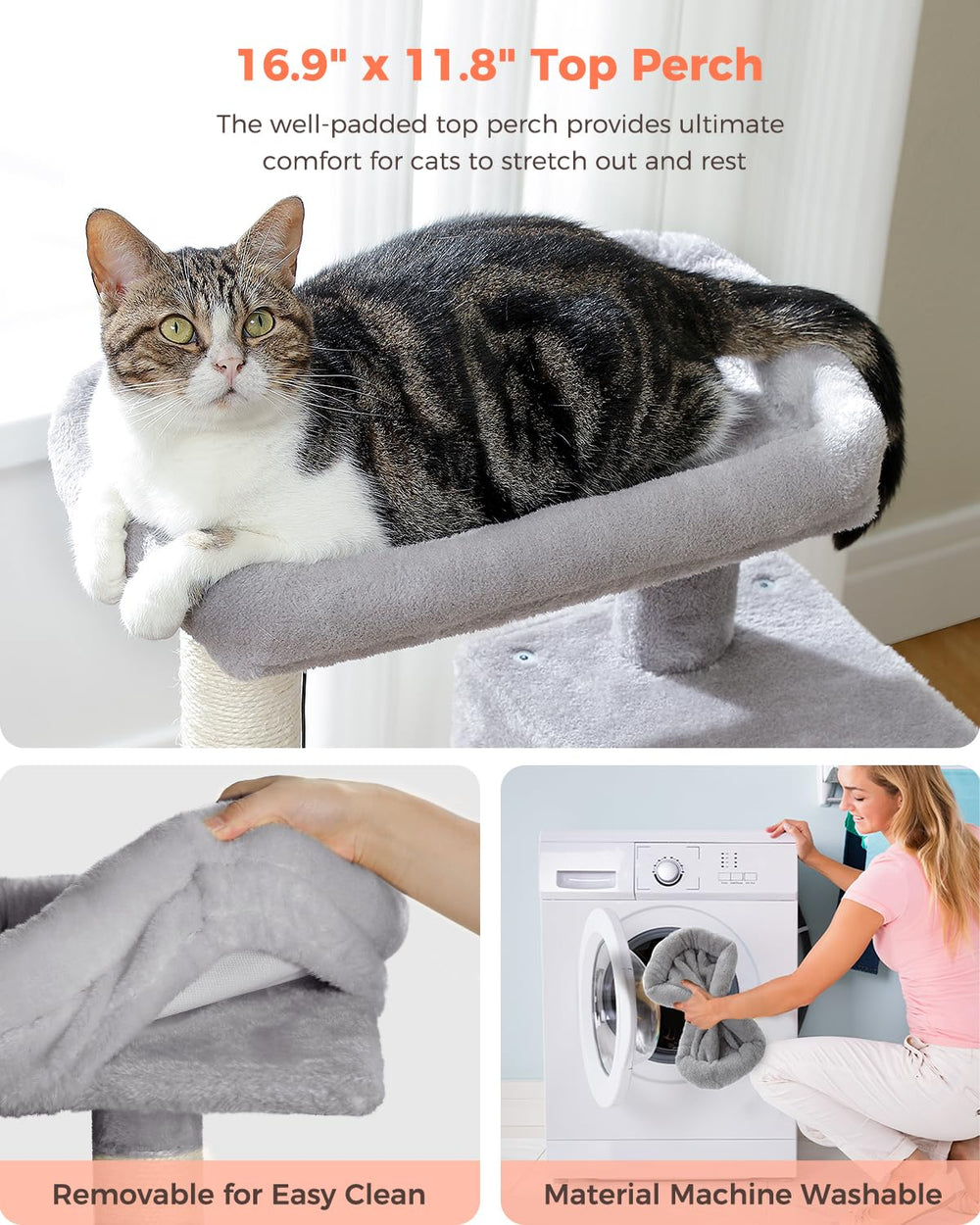 UYMI cat tree light grey finish blends with modern home decor