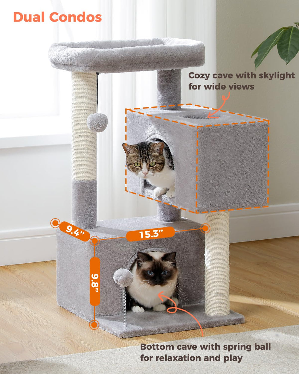 UYMI cat tree padded top perch offers elevated comfy observation