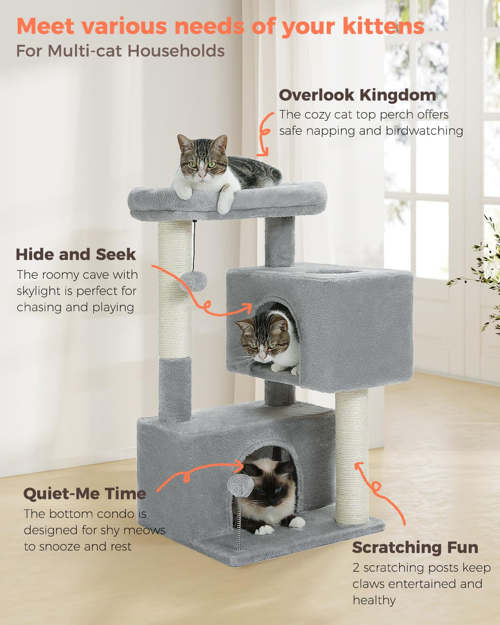 UYMI 32in cat tree sisal posts encourage scratching and surface protection