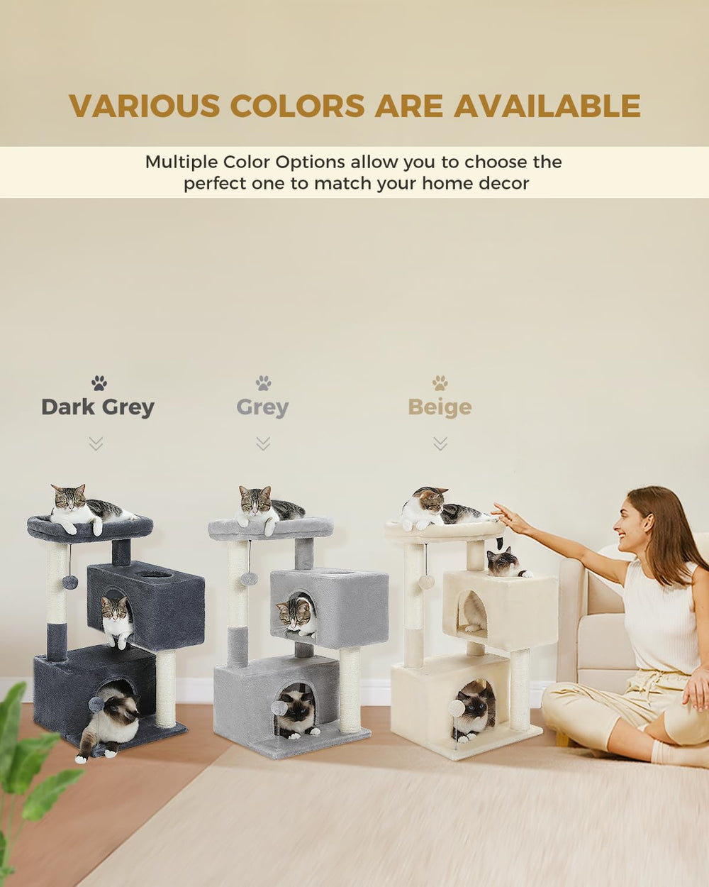 UYMI cat tree two-level scratching posts invite climbing and territory exploration