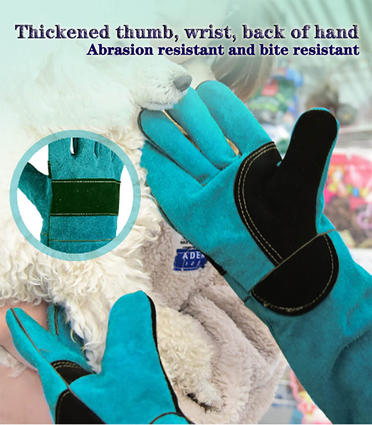Uzhika glove blue grooming-scenario portrays a pet during brushing