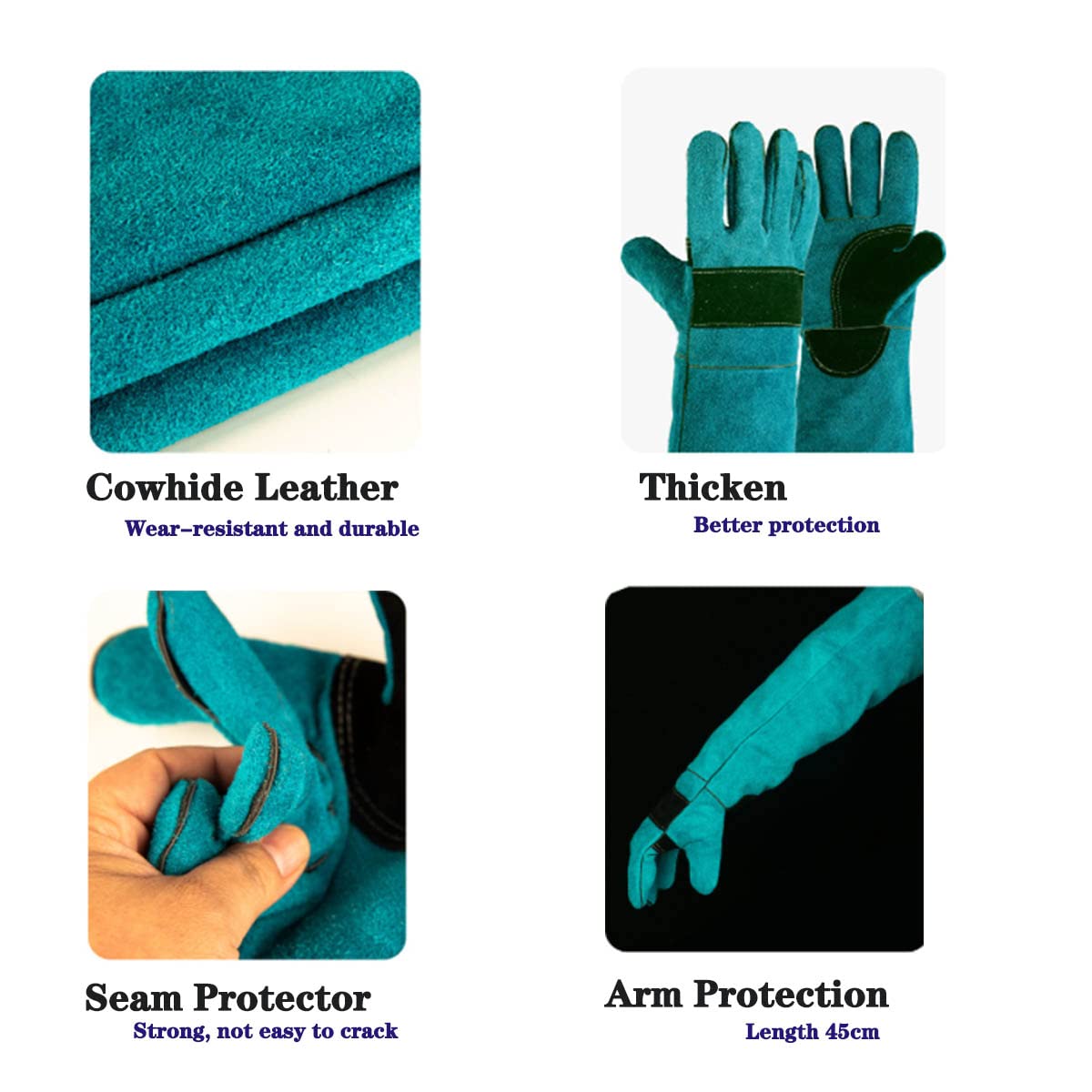 Uzhika glove blue leather-detail showcases puncture-resistant material for safety