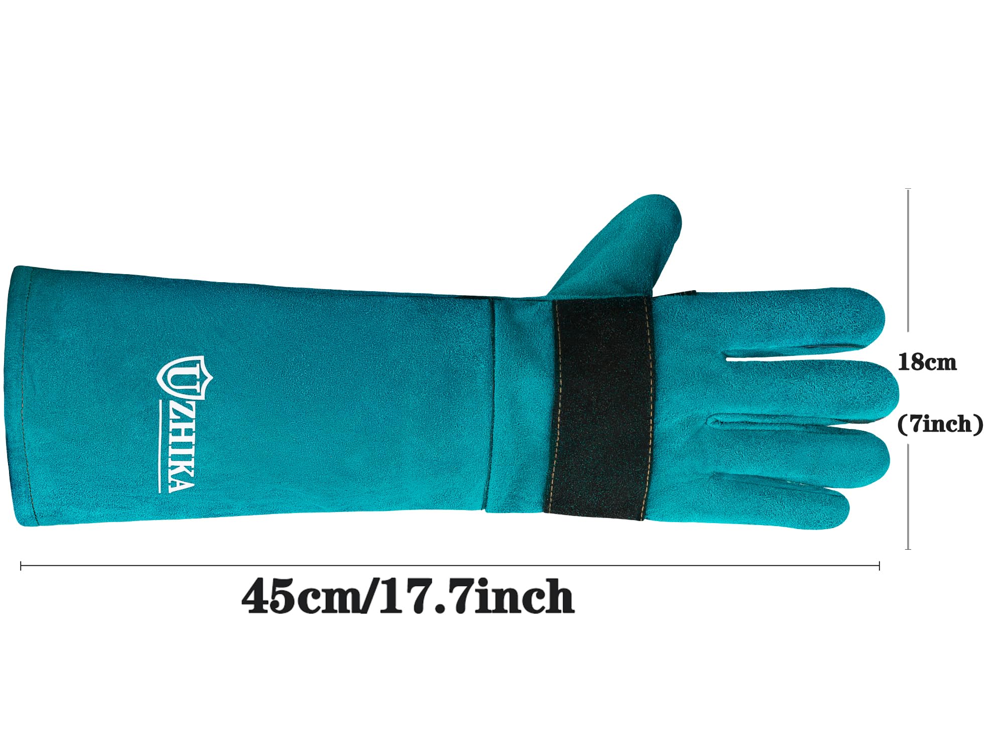Uzhika animal handling glove blue palm view highlights grip for secure grooming