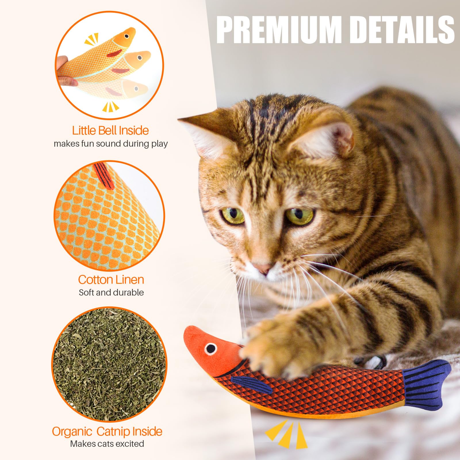 UZIPIN cat toys 4-pack catnip-scented fish toy with bell stimulates hunting instincts.