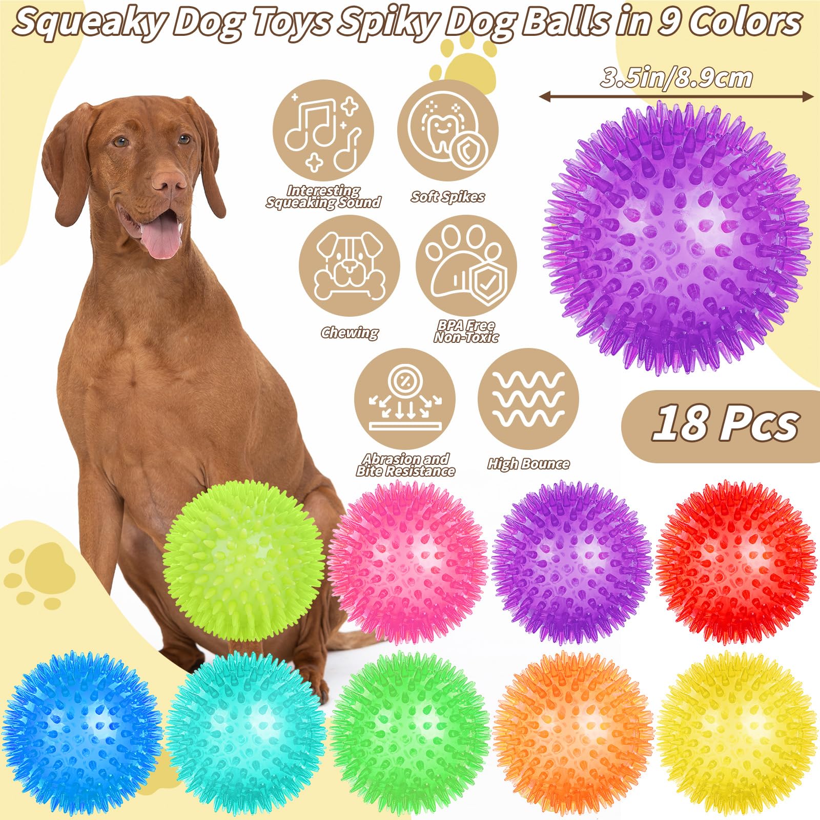 UZLU 3.5-inch spiky ball close-up highlighting teeth-cleaning texture and chew durability.