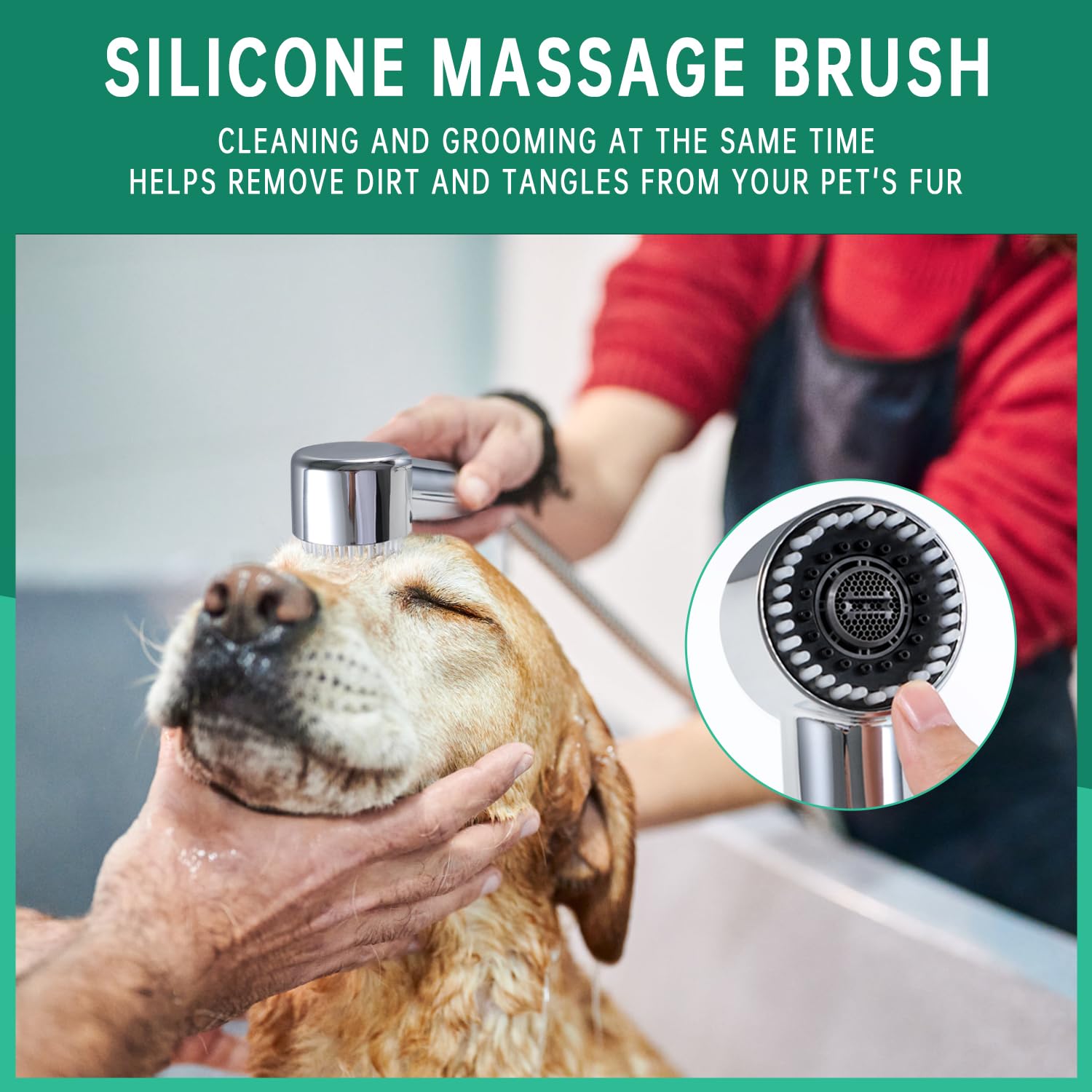 V-Frankness built-in brush on showerhead helps remove dirt while grooming.