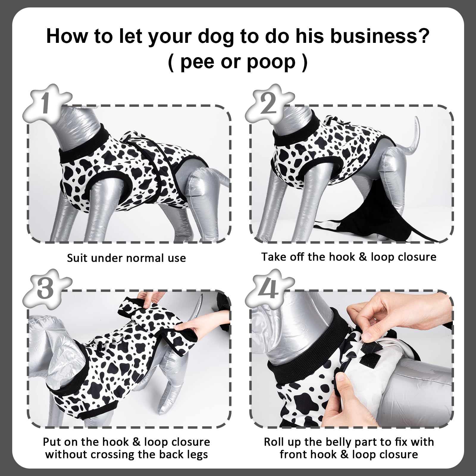 V.PET.B.R dog surgery recovery suit being removed for bathroom breaks.