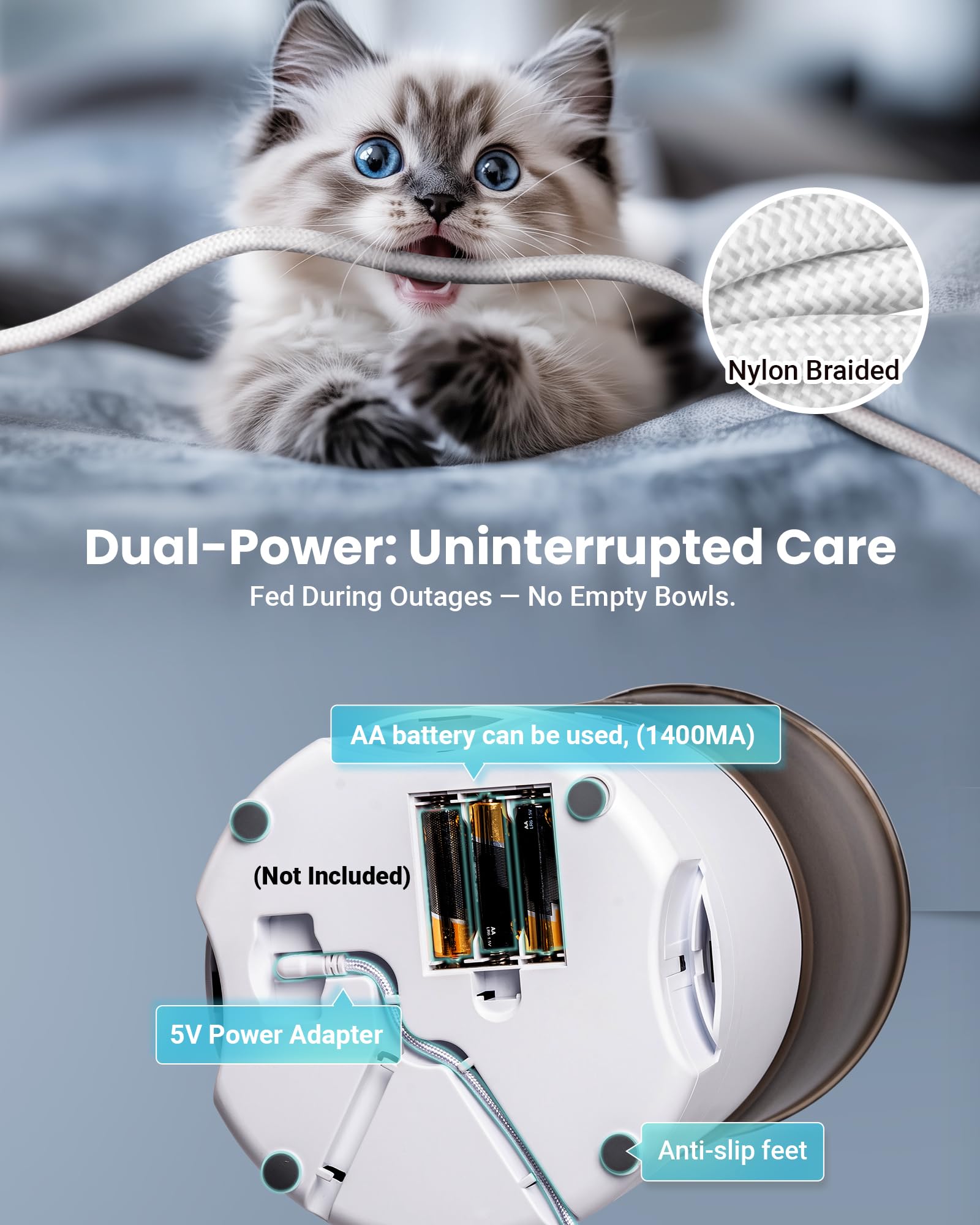 Vacqueen 6L capacity cat feeder stores food for multiple cats.