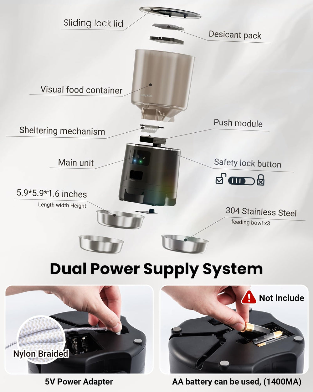 Vacqueen 6L storage holds up to 25 cups of dry food for busy homes