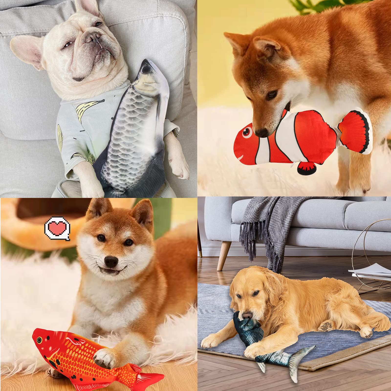 VAIZIQ flopping fish toy in-use image shows dog playful interaction and exercise opportunities