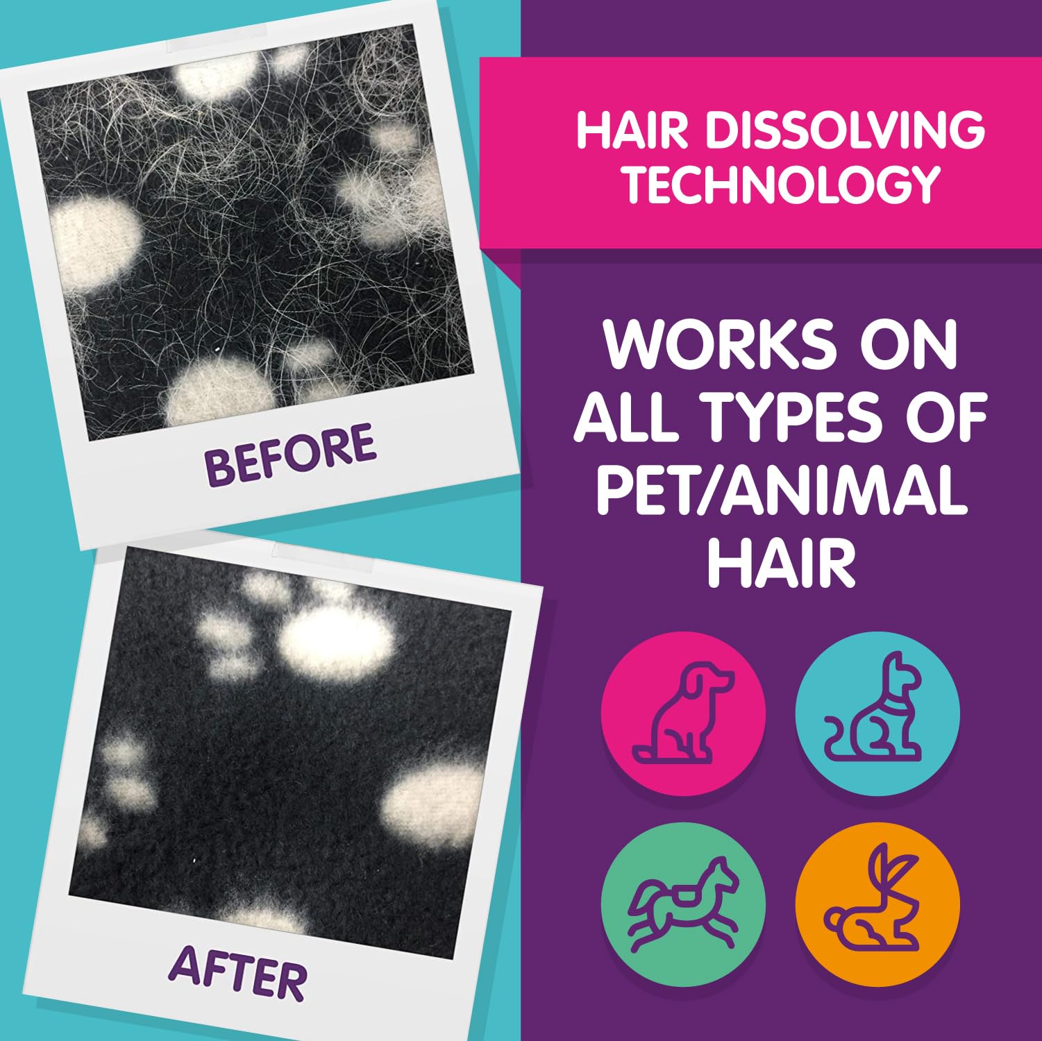 Vamoosh in-wash action demonstrates effective hair dissolution and odor reduction during cycles