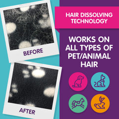Vamoosh in-wash action demonstrates effective hair dissolution and odor reduction during cycles