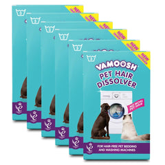 Vamoosh Pet Hair Dissolver pack-18 front view highlights easy laundry hair removal for bedding