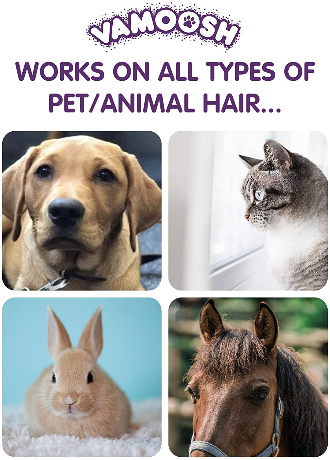 Vamoosh sachets close-up highlighting the fur-dissolving formula.