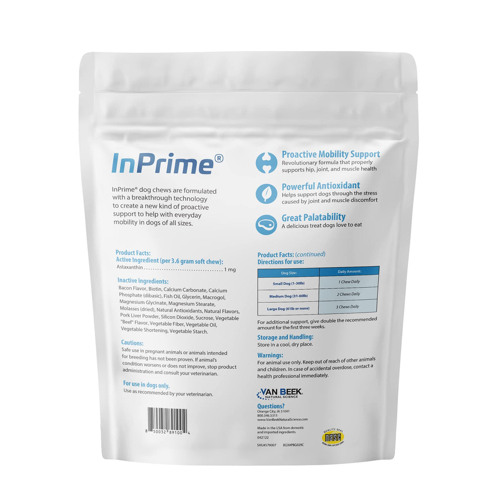Van Beek-Natural Science InPrime canine soft chews closeup highlights tasty texture for easy dosing