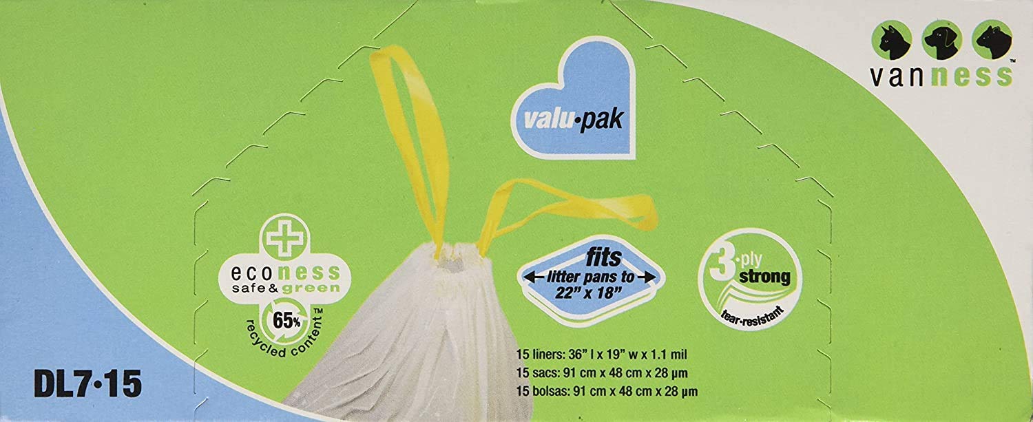 Van Ness DL715 Pureness liners made from 65% recycled plastic for eco-friendly waste management.