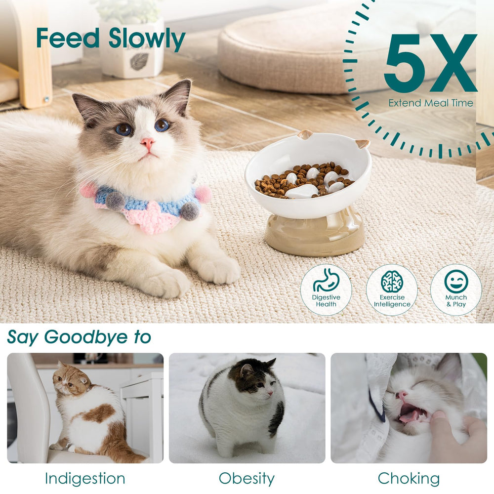 Vancasso anti-slip base cat feeder minimizes tipping during meals.